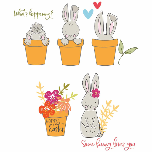 Sizzix Bunny Rabbit Bits And Blooms Clear Stamp Set